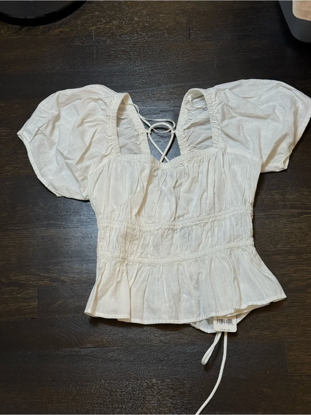 Free People White Smocked Peasant Blouse with Tie